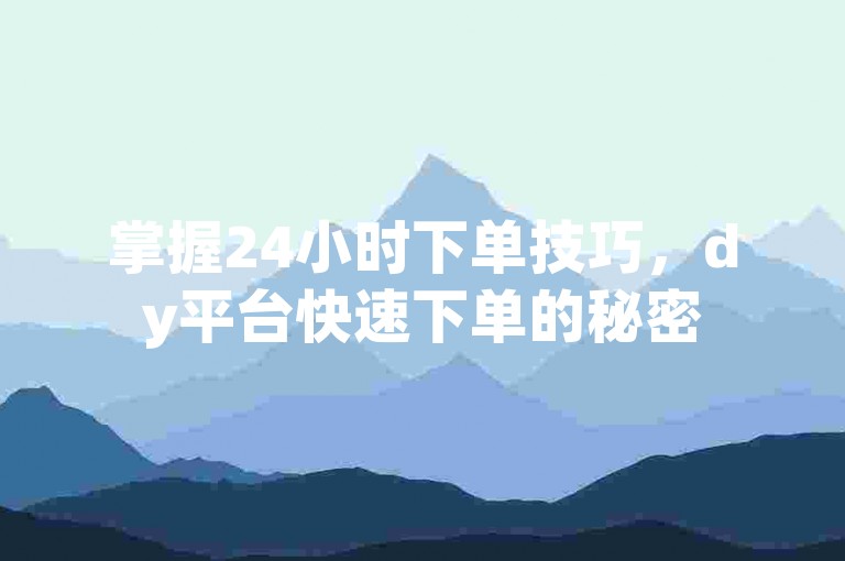 掌握24小时下单技巧，dy平台快速下单的秘密