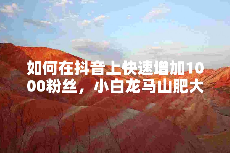 如何在抖音上快速增加1000粉丝，小白龙马山肥大地房最新优惠活动24小时紧迫！