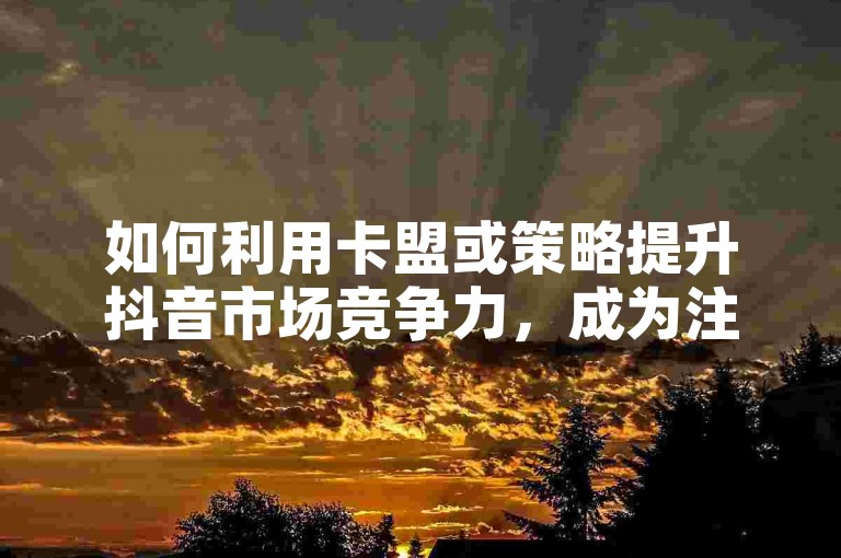 如何利用卡盟或策略提升抖音市场竞争力，成为注目焦点的秘诀，如何利用刷粉网和最低价下单平台