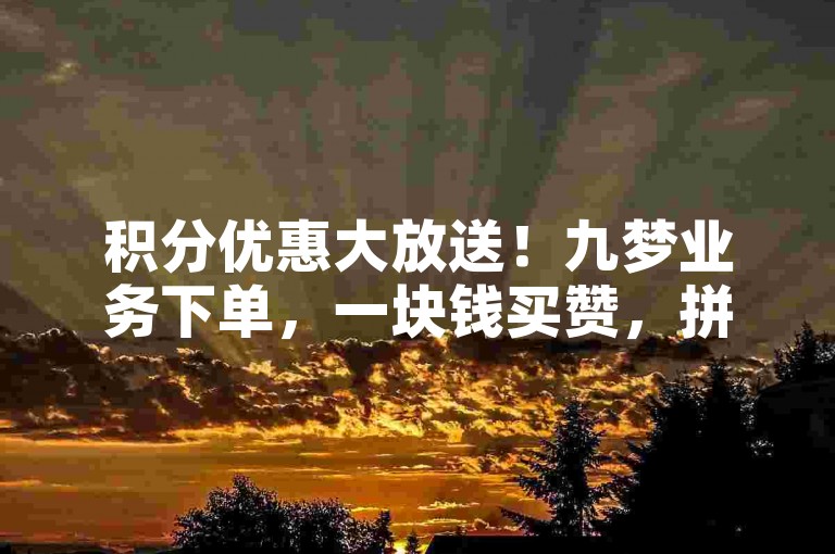 积分优惠大放送！九梦业务下单，一块钱买赞，拼多多0.01积分后面是什么？卡盟货源批发网，快来领取！