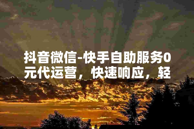 抖音微信-快手自助服务0元代运营，快速响应，轻松赚取收入