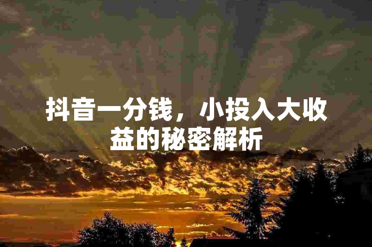 抖音一分钱，小投入大收益的秘密解析