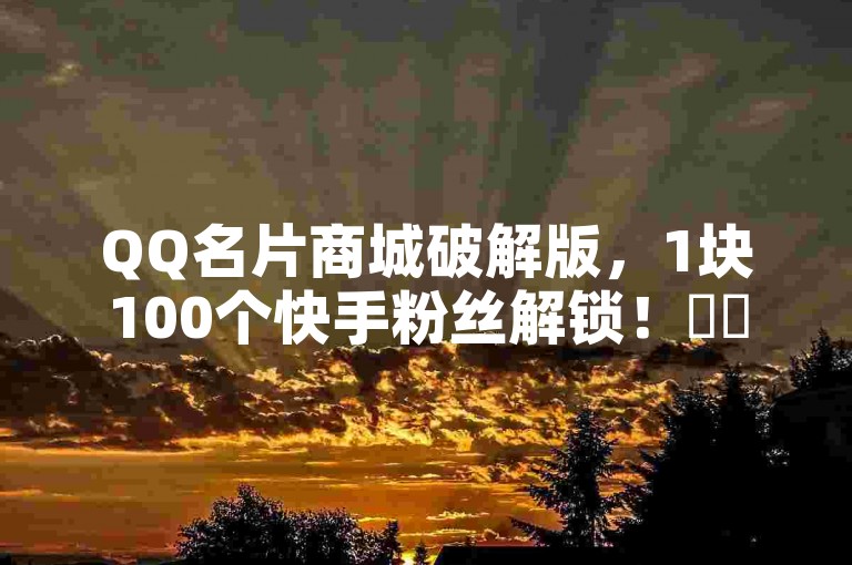 QQ名片商城破解版，1块100个快手粉丝解锁！✨✨✨