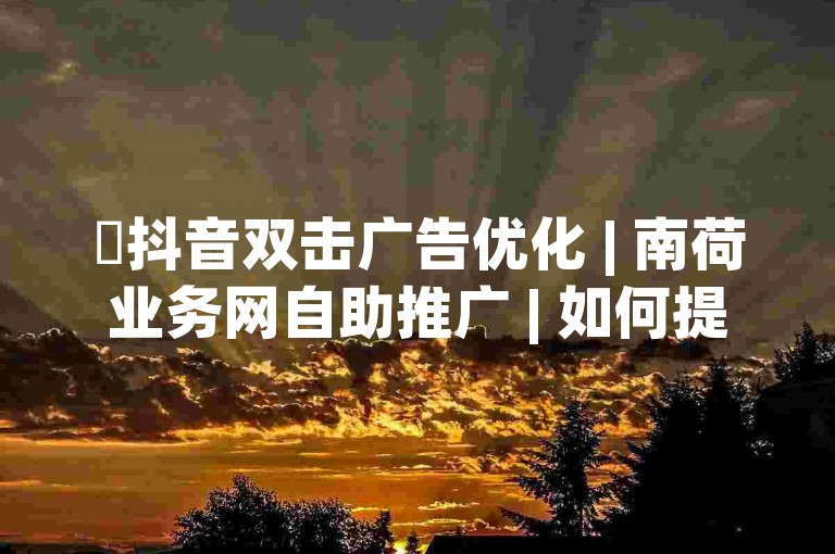 ✨抖音双击广告优化 | 南荷业务网自助推广 | 如何提升曝光！✨